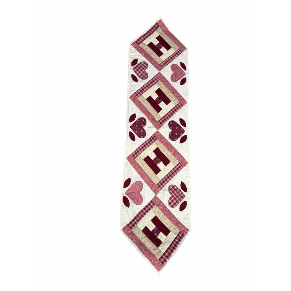 Handmade Pink Heart & Patchwork Table Runner